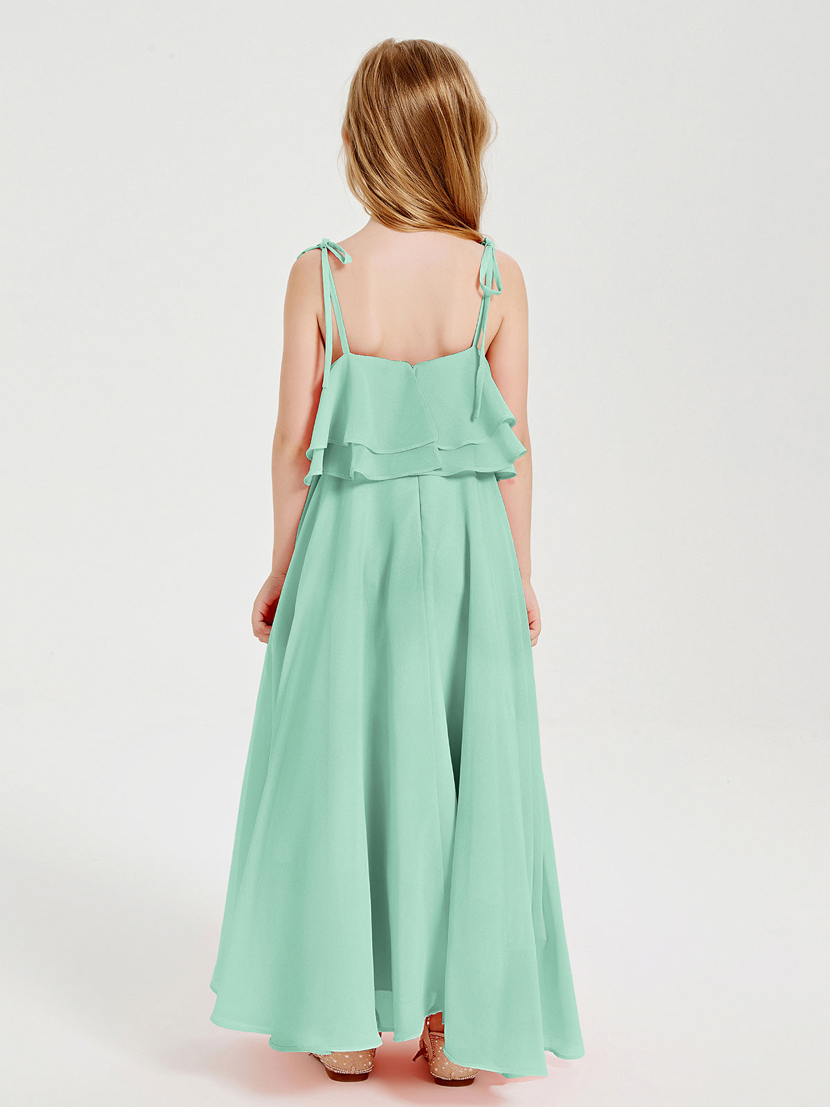 Chiffon Junior Bridesmaid Dresses Long Cascading Skirt Mint Green